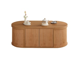 Table basse ovale 100x50x35 cm - rangements avec ouvertures relevables - mdf et panneaux de particules - bois naturel