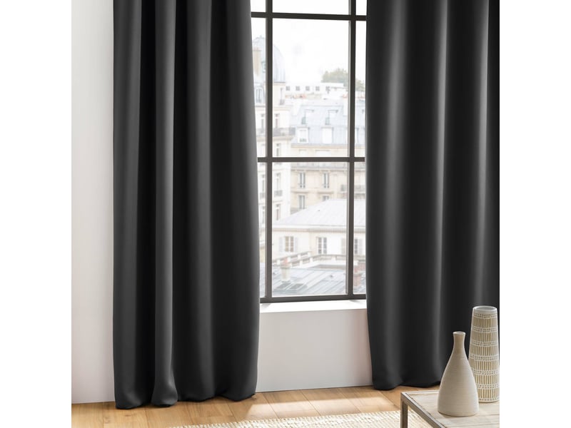 Lot de 2 rideaux à œillets grande hauteur 135 x 280 cm occultants unis occult noir - Conforama D