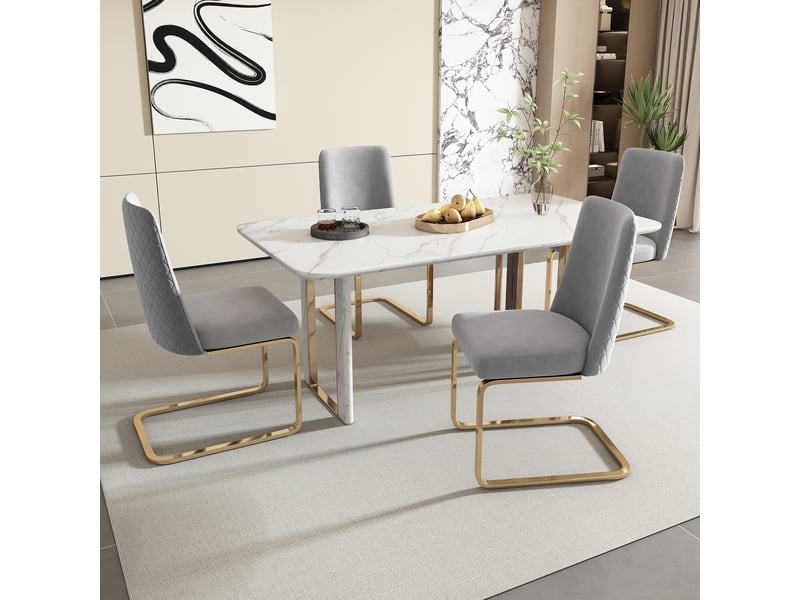  Lot de 4 chaises de salle à manger à dossier losangé  - pieds métalliques, velours gris  - Conforama C