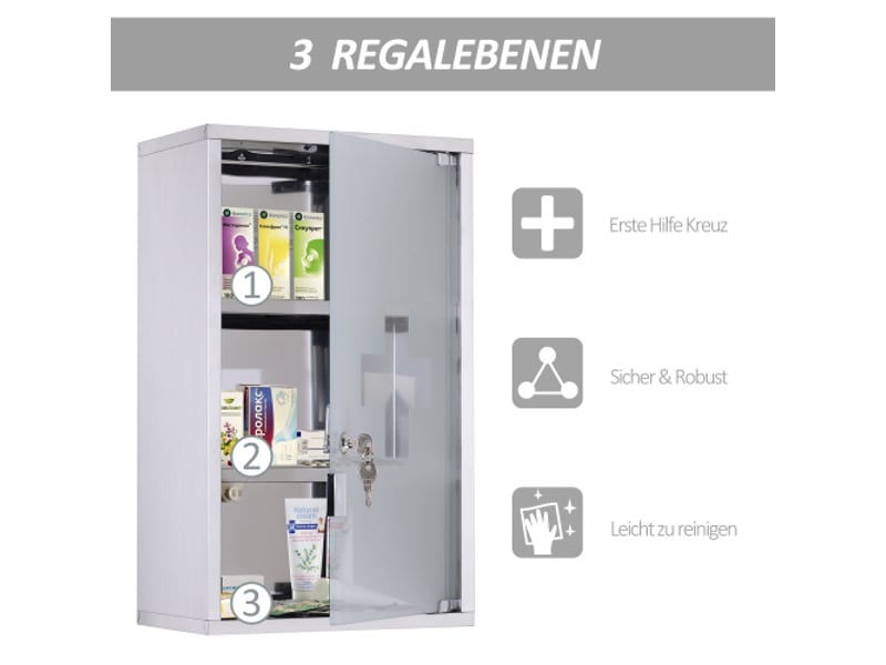 Armoire à pharmacie en acier inoxydable, avec serrure, 30x18x50 cm, rangement sécurisé - Conforama D