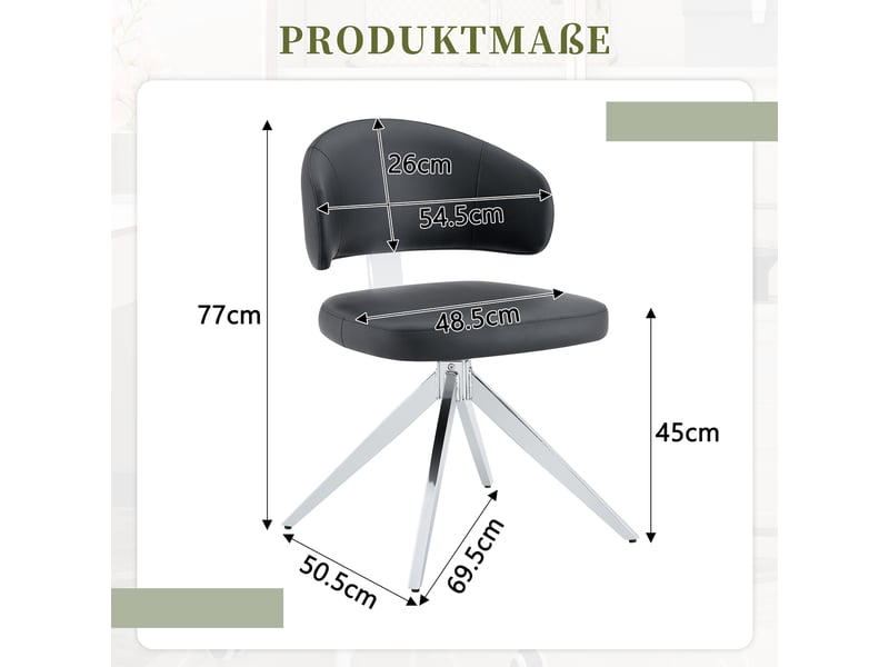  Chaise de bureau pivotante 360° avec dossier rembourré  - pieds métalliques antidérapants, pu noir  - Conforama D