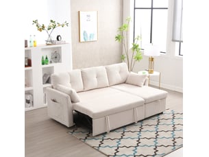 Canapé d'angle convertible 206x108 cm modulable bois beige