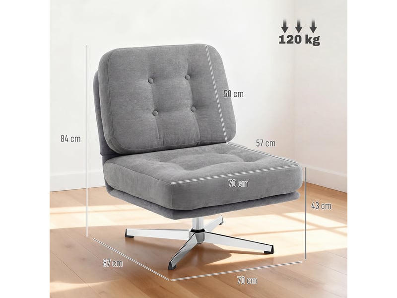  Fauteuil pivotant en tissu chenille gris clair 87 x 70 x 84 cm  - Conforama C