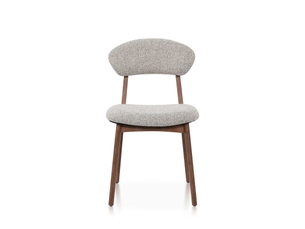 Chaise lina en bois aspect noyer et tissu brun chiné rembourré
