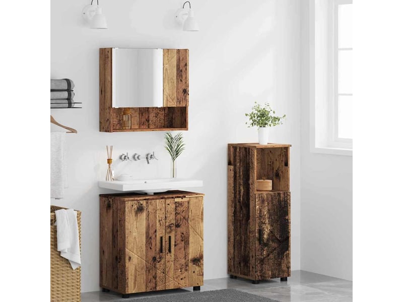  Ensemble de mobilier de salle de bain 3 pc bois ancien cf64258  - Conforama D