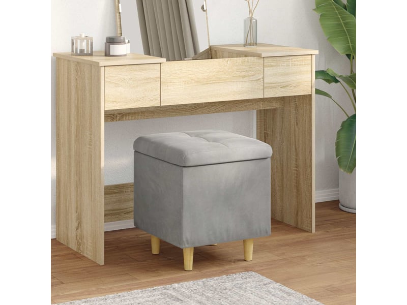  Ottoman, repose pied salon avec rangement gris clair 40x40x45 cm velours  - Conforama B