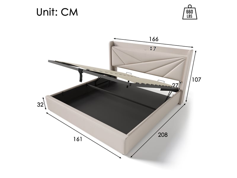  Lit avec rangement en coton lin beige 160 x 200 cm  - Conforama C