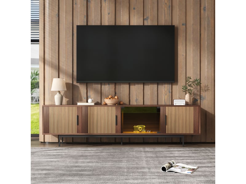  Meuble tv bas à façade sculptée – éclairage led et porte en verre trempé  - Conforama B