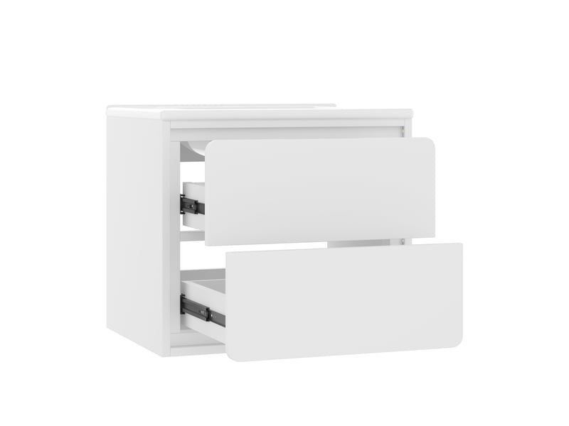 Meuble vasque mural salle de bain blanc 60 cm avec lavabo intégré, led radar et 2 tiroirs silencieux - Conforama E