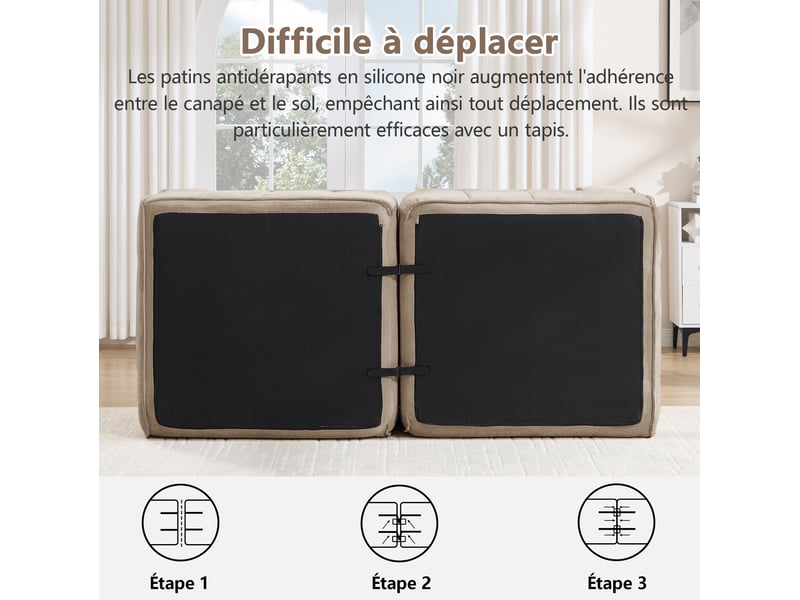  Canapé d'angle modulable 2 places sans structure, en polyester sable beige  - Conforama E