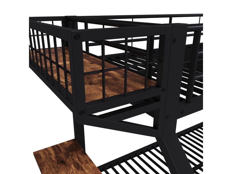 Lit superposé enfant 90 x 200 cm avec bureau et niche réversibles à gauche ou à droite, garde-corps et échelle, métal, noir Morn Vibe - Conforama E