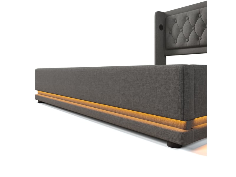  Lit coffre 140 × 200 cm 2 places avec led réglable, usb et type-c, rangement hydraulique, matelas inclus, gris  - Conforama E