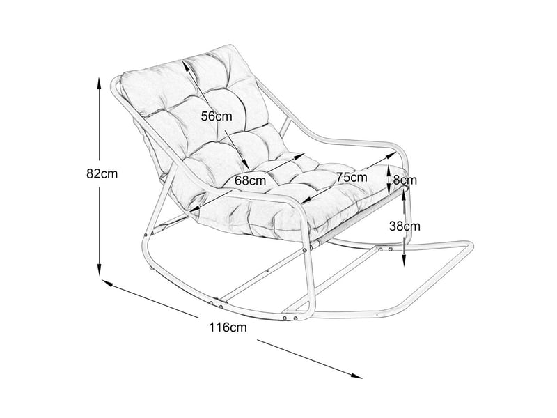  Fauteuil à bascule extérieur - 75x116x82cm - rocking chair de jardin avec coussin épais et moelleux - bleu marine et noir  - Conforama E