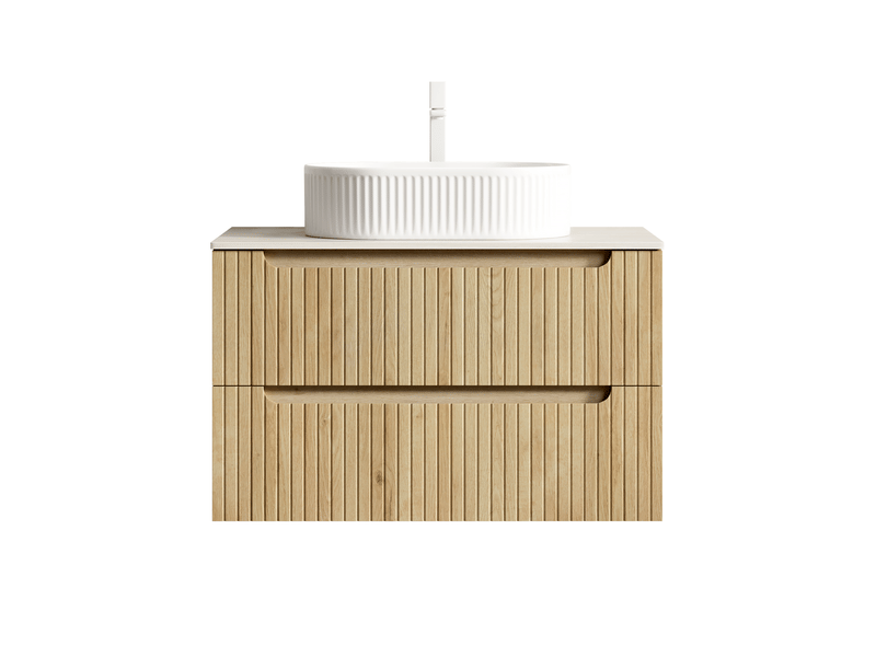  Meuble sous vasque suspendu avec 2 tiroirs à fermeture amortie et vasque ovale en céramique pour salle de bain  - Conforama A
