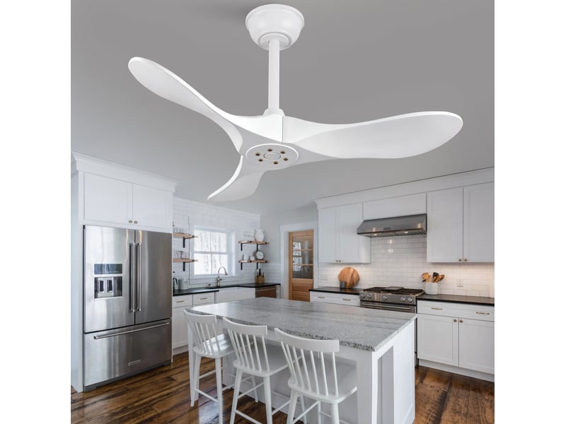  Ventilateur de plafond 90x90x26 cm réversible bois blanc sans éclairage  - Conforama C