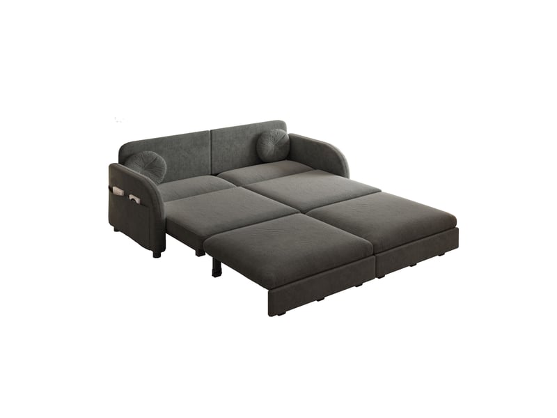  Canapé-lit couple queen-size extensible noir en chenille avec coussins et poches  - Conforama A