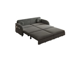 Canapé-lit couple queen-size extensible noir en chenille avec coussins et poches