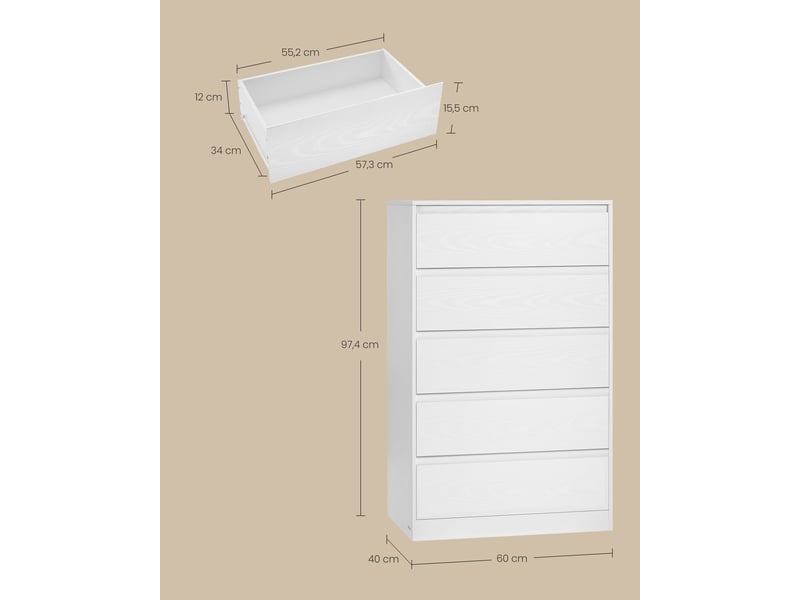  Commode de rangement moderne 40 x 60 x 97,4 cm 4 tiroirs capacité 75 kg ambiance épurée en aggloméré blanc neige 12_0012150  - Conforama B