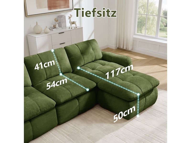 Canapé d’angle modulable 3 places en chenille vert – 264 x 160 x 68 cm Fay Lum - Conforama E