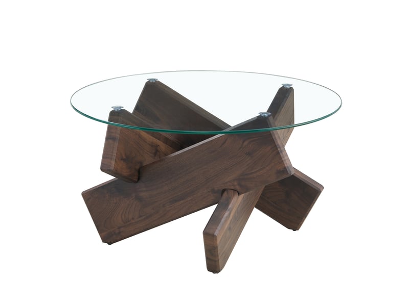  Table basse ronde moderne en verre et mdf, pieds effet noyer foncé, ø79 cm, design élégant  - Conforama D