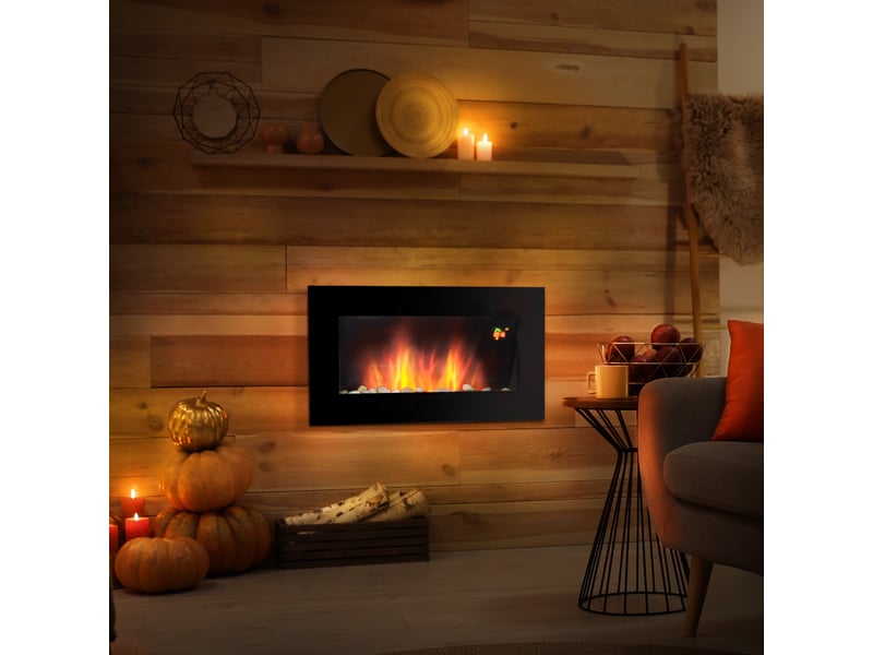  Cheminée électrique murale 10002000 w, cheminée décorative avec effet flamme 7 couleurs réglables, 72,5x11,5x40cm, noir  - Conforama B