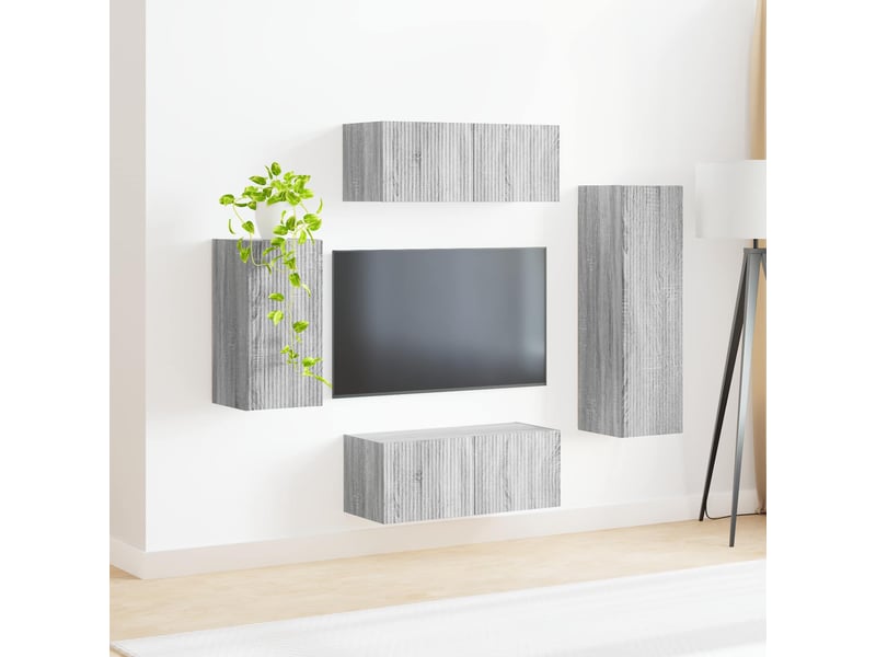  Ensemble meuble tv - banc tv - meuble de rangement 4 pcs gris sonoma bois d'ingénierie  - Conforama D