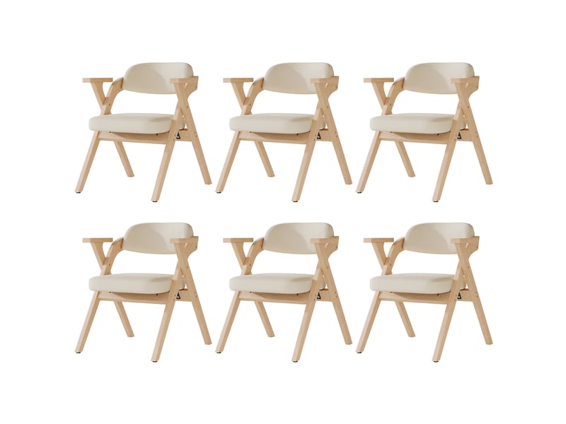 Chaises de salle à manger pliantes lot de 6 avec accoudoirs  - rangement compact bois massif et lin beige  - Conforama A