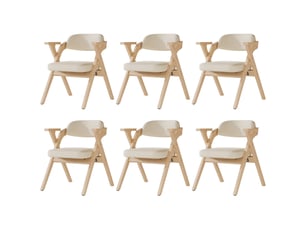 Chaises de salle à manger pliantes lot de 6 avec accoudoirs  - rangement compact bois massif et lin beige