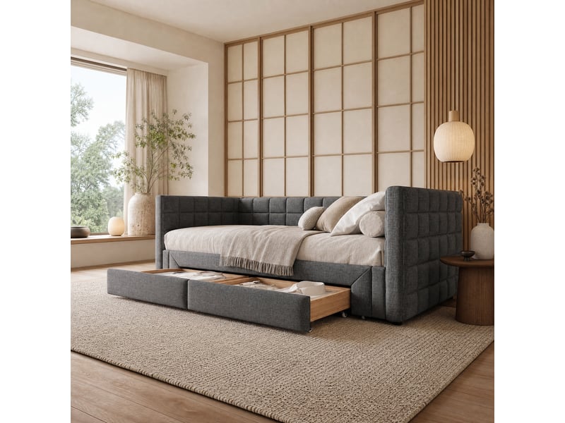  Lit gigogne tcqpz 90 x 200 cm extensible à 180 cm avec 2 tiroirs velours gris  - Conforama B