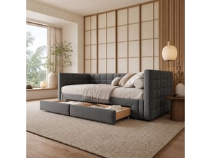 Lit gigogne tcqpz 90 x 200 cm extensible à 180 cm avec 2 tiroirs velours gris