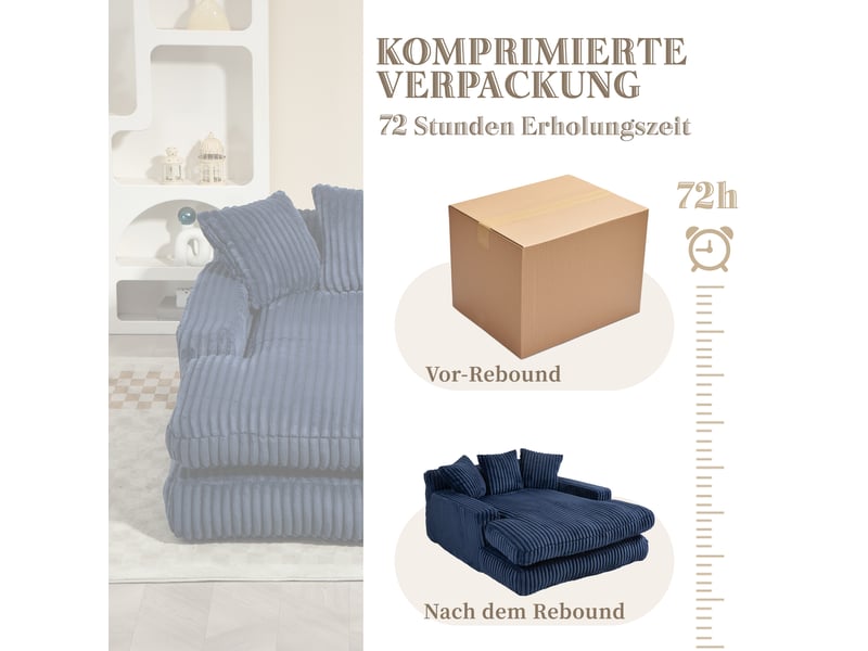 Canapé convertible, canapé-lit – en velours tricoté, coussins inclus, 1 place, bleu, style cloud - Conforama W