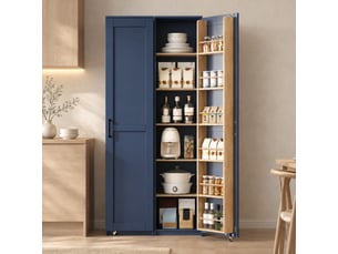 Colonne de cuisine avec étagères réglables et rangements de porte, pour petits espaces, bleu, 40 × 40 × 183 cm
