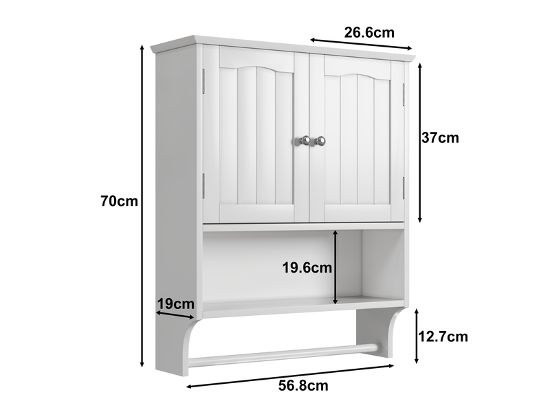  Armoire de salle de bain murale 56,8x19x70 cm, 2 portes, rangement ajustable, porte-serviettes, moderne, mdf blanc  - Conforama C