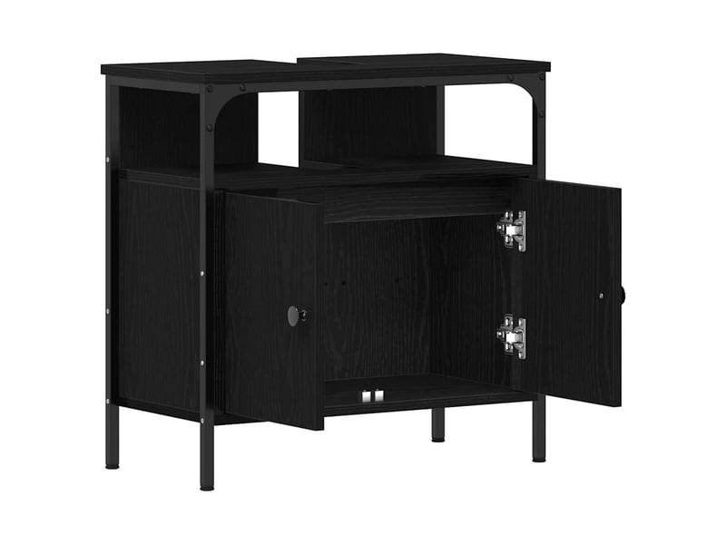  Armoire lavabo salle de bain, meuble de rangement chêne noir 60x30x60 cm  - Conforama D