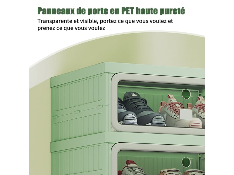 Meuble à chaussures pliable,45×34×106 cm,6 niveaux, 12 paires,porte transparente en pet,matériau pp,style moderne,vert - Conforama W