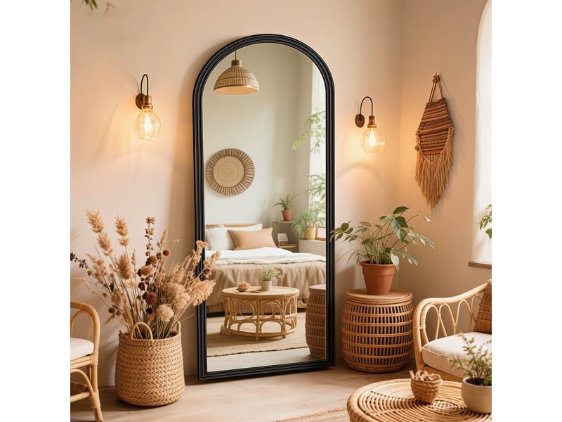 Miroir pleine longueur arqué noir 160 x 50 cm, cadre bois et pied métallique réglable  - Conforama B