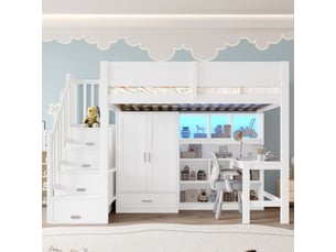 Lit mezzanine 90x200 cm <strong>MERAX</strong>  <strong>lit enfant blanc</strong> coloris blanc