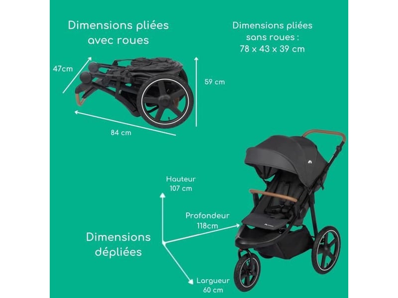 Poussette tout terrain cloudy 3 roues pliage rapide 0-4 ans 22 kg guidon 7 positions noir graphite 1156153210 - Conforama E