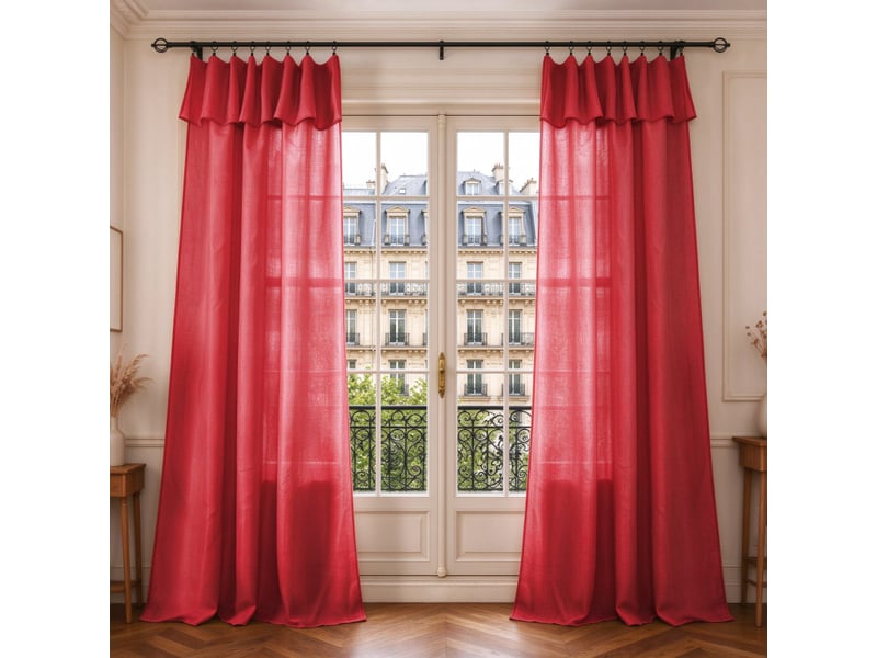  Lot de 2 voilages ajustables + 8 anneaux pince 140 x 270 cm evasion polyester effet lin  - Conforama A
