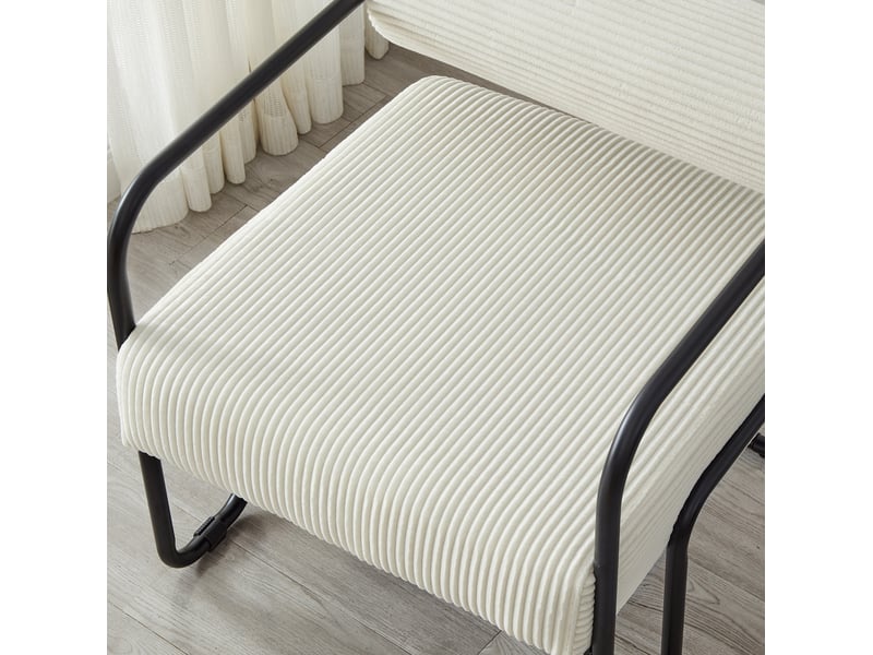  Fauteuil lounge confortable en velours côtelé avec dossier cylindrique et structure métallique noire, beige  - Conforama E
