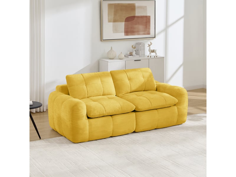 Canapé modulable, canapé 2 places, en chenille, jaune, assise profonde, livré monté, pour salon, appartement, chambre - Conforama A