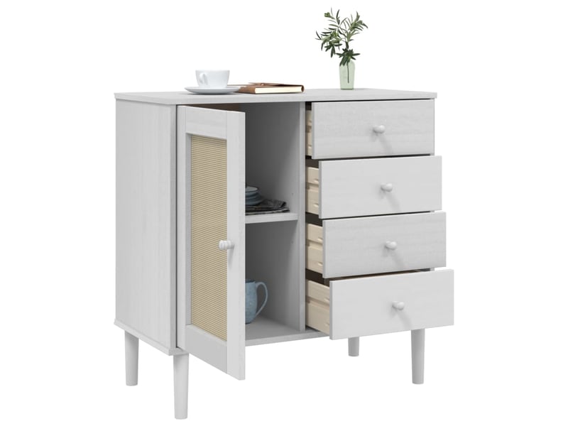 Buffet - bahut - meuble de rangement senja aspect rotin blanc 80x40x80 cm bois massif de pin - Conforama D