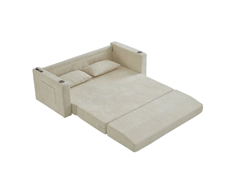  Canapé-lit modenvie 2 places convertible beige en chenille avec ports usb 153 x 77 x 65 cm  - Conforama A