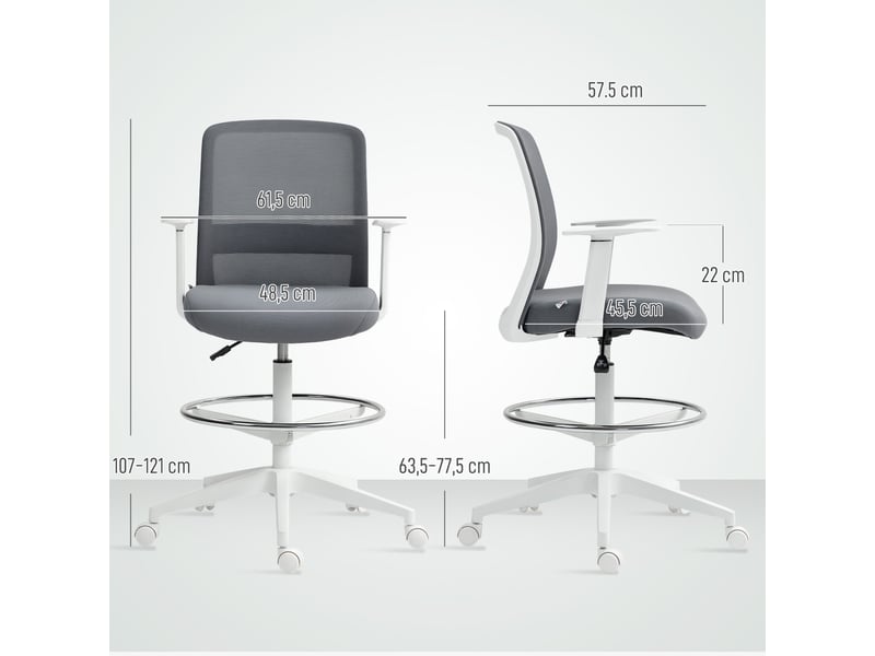  Chaise de bureau pivotante à roulettes, dossier en maille, coussin en mousse, grise  - Conforama E