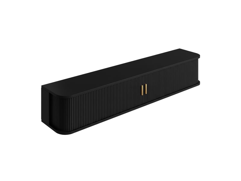  Meuble tv suspendu led 175 cm noir avec portes coulissantes rainurées et tiroir IKSETERA TRADING LTD - Conforama W