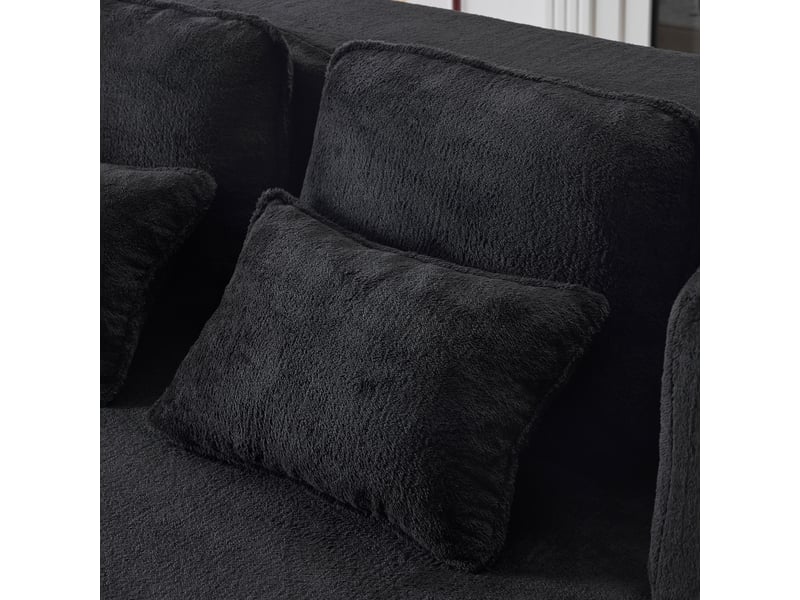  Canapé droit convertible lit noir, revêtement en velours haute densité, design moderne et confortable pour salon ou chambre d'amis, prêt à l'emploi  - Conforama R