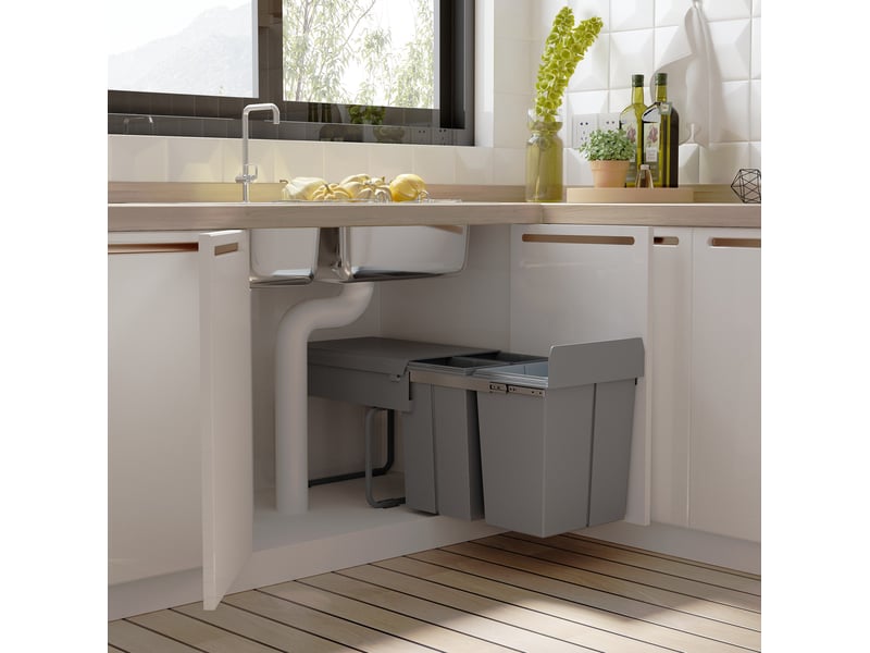  Poubelle encastrable coulissante 40 l 48x34,2x41,8 cm – grise – 3 bacs amovibles de tri sélectif  - Conforama B