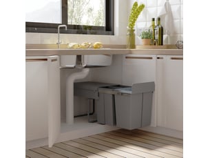 Poubelle encastrable coulissante 40 l 48x34,2x41,8 cm – grise – 3 bacs amovibles de tri sélectif