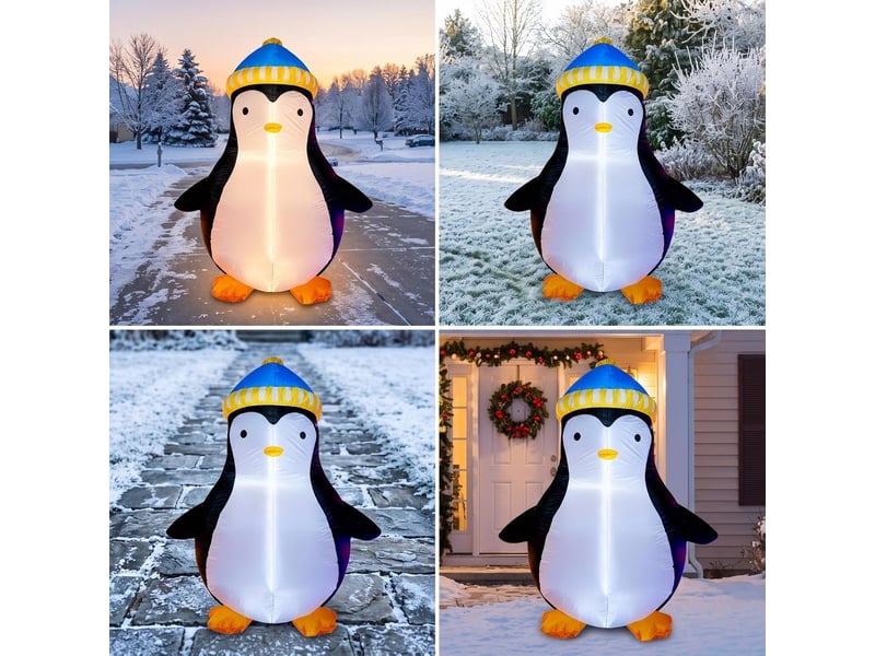  Pingouin gonflable de noël 1,5 m avec led, décoration lumineuse extérieure pour jardin, pelouse et terrasse  - Conforama D