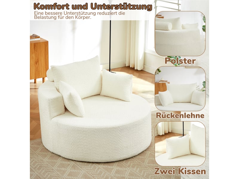  Canapé lounge 1 place en chenille, rembourrage en mousse, module combinable, coussin de dossier avec appui-tête cylindrique, sans montage beige  - Conforama E
